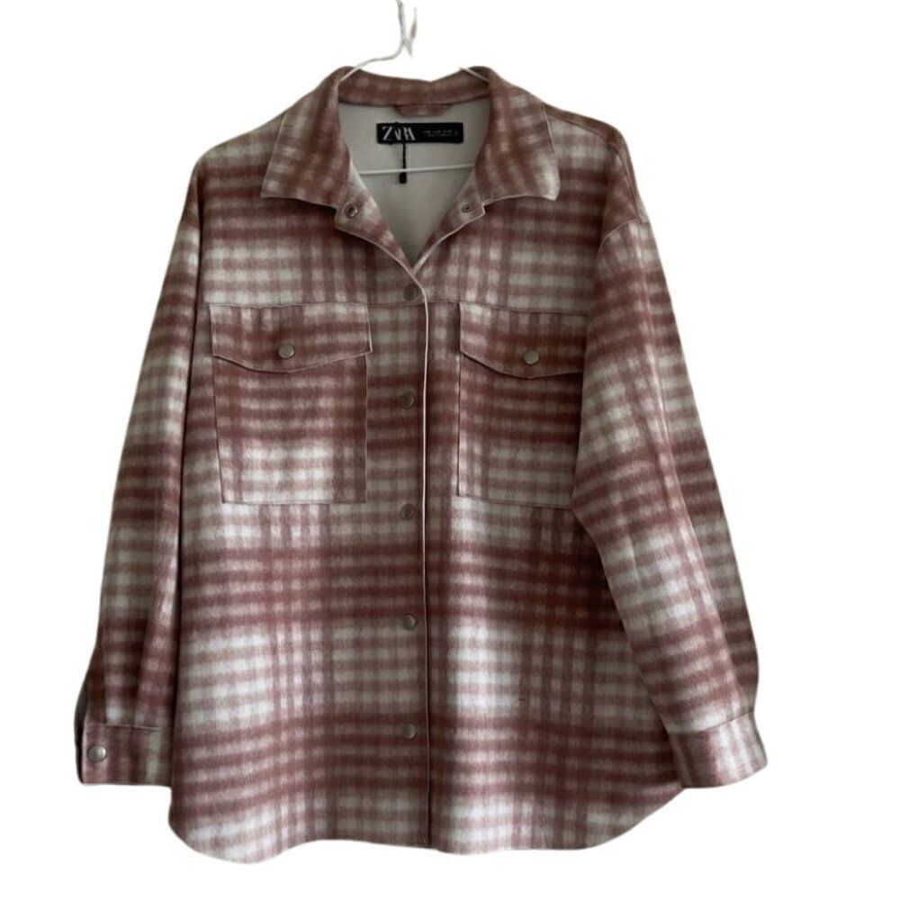 ZARA Women's Faux Suede Oversized Plaid Shirt - Size M